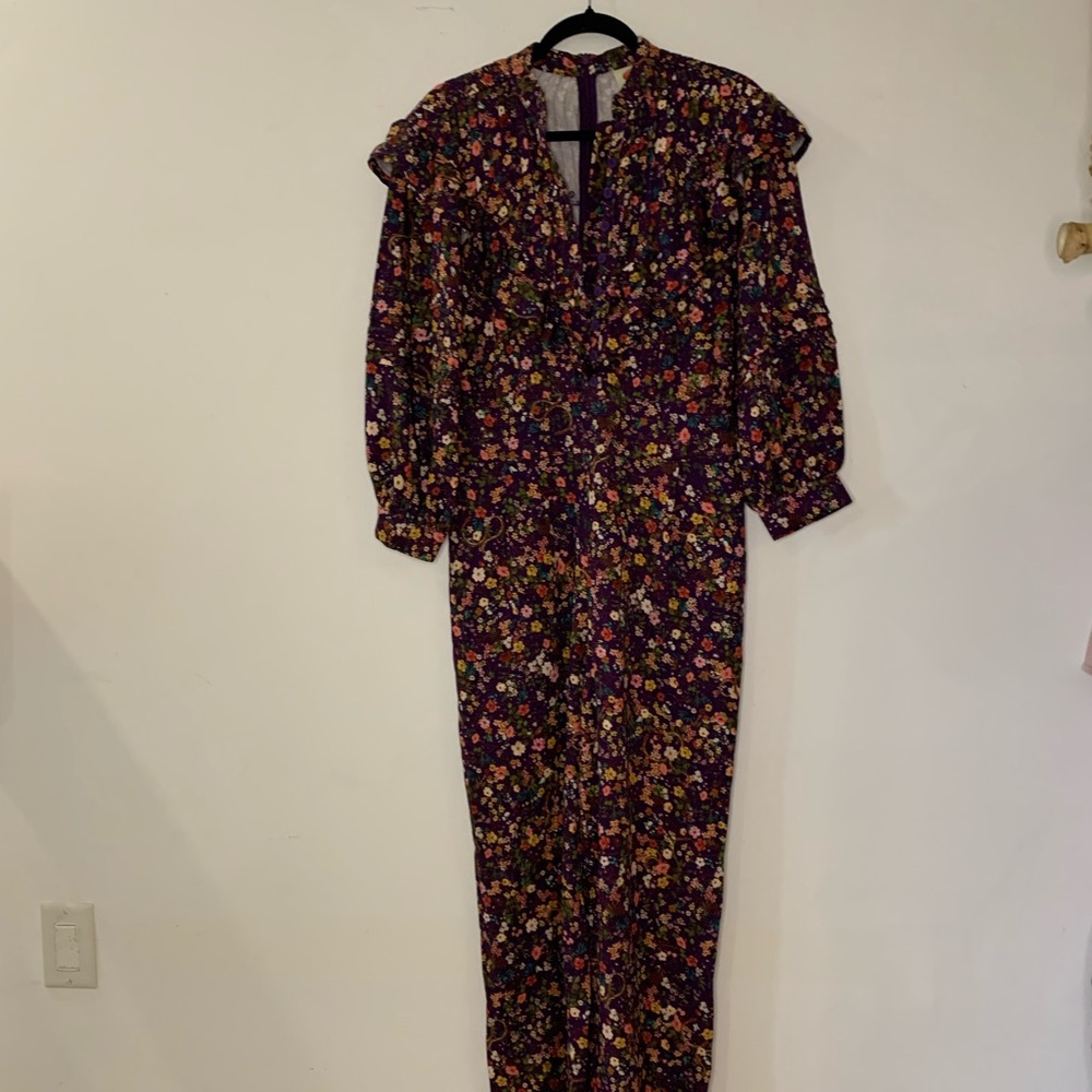 Farm Rio Floral Long Sleeve Jumpsuit in Dark Purple